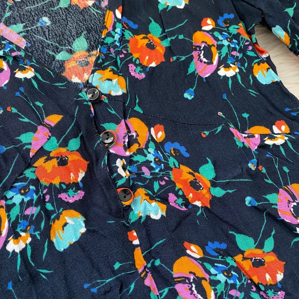Zara Navy Blue Floral Button Front Blouse Shirt - Picture 5 of 9